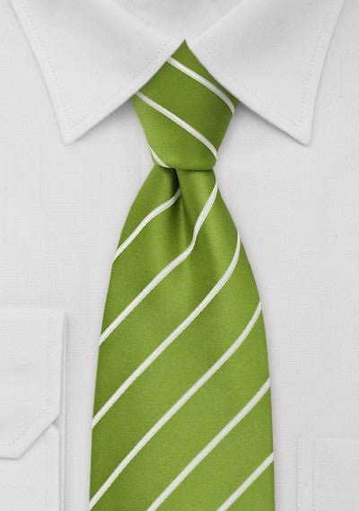 Grass Green and White Narrow Striped Necktie - MenSuits