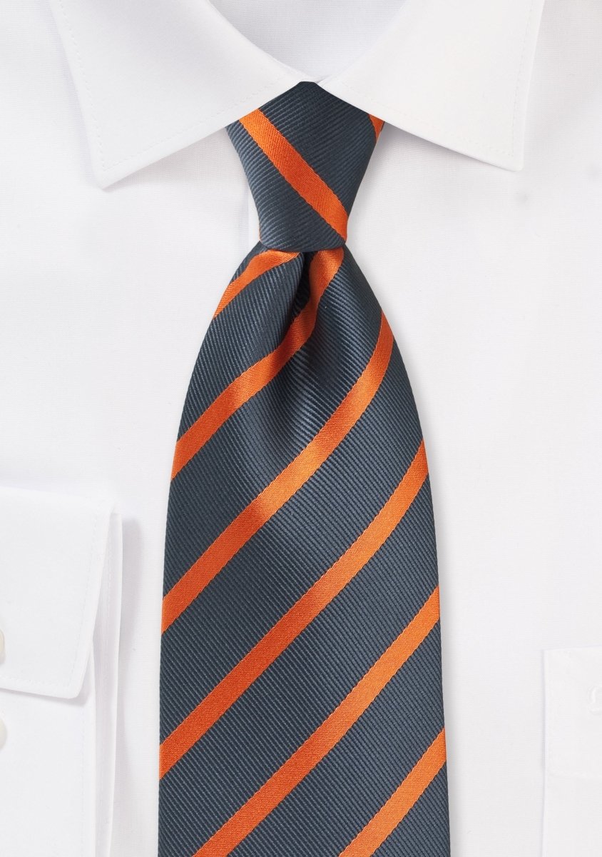 Gray and Orange Repp&Regimental Striped Necktie - MenSuits