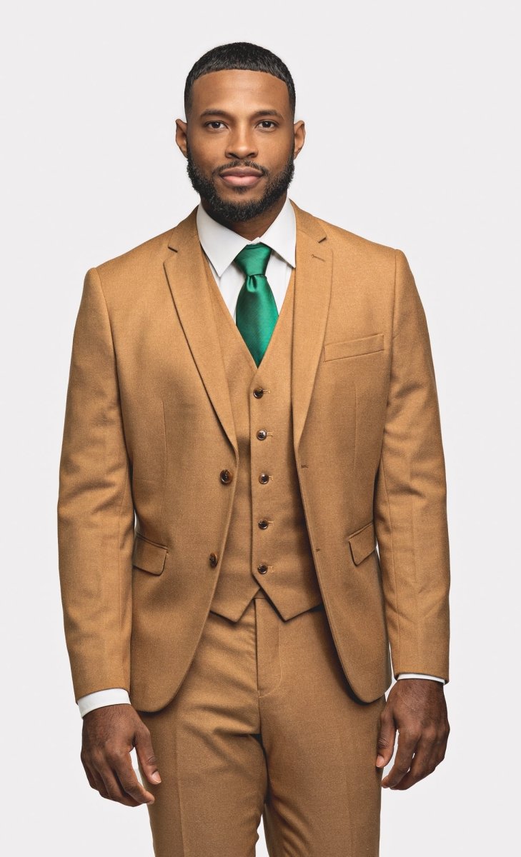 Honey Brown Flannel 3 Piece Suit - MenSuits