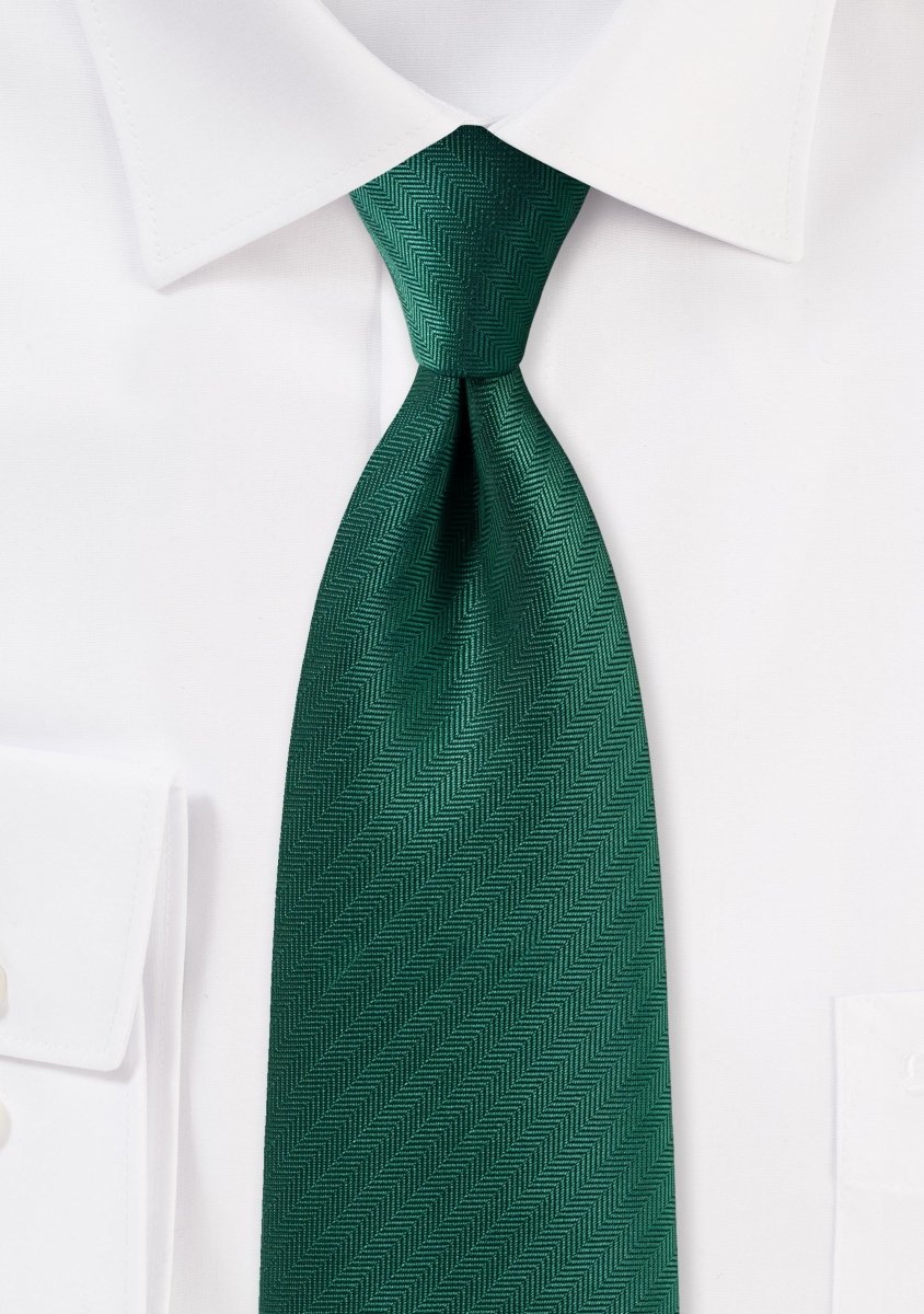 Hunter Green Herringbone Necktie - MenSuits