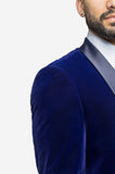 Indigo Blue Velvet Shawl Lapel Tuxedo - MenSuits