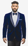 Indigo Blue Velvet Shawl Lapel Tuxedo - MenSuits