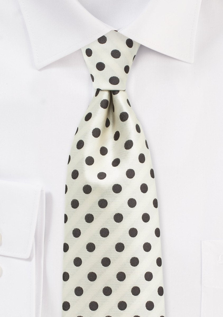 Ivory and Brown Polka Dot Necktie - MenSuits