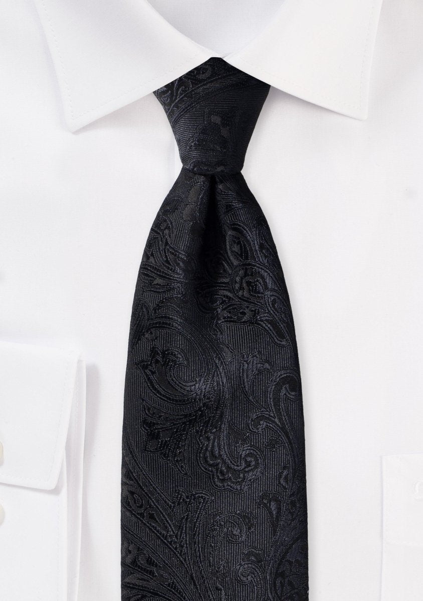 Jet Black Proper Paisley Necktie - MenSuits