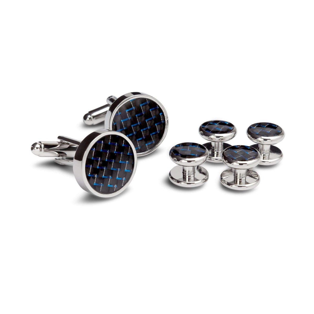 Knitted Black and Blue Cufflinks and Studs - MenSuits