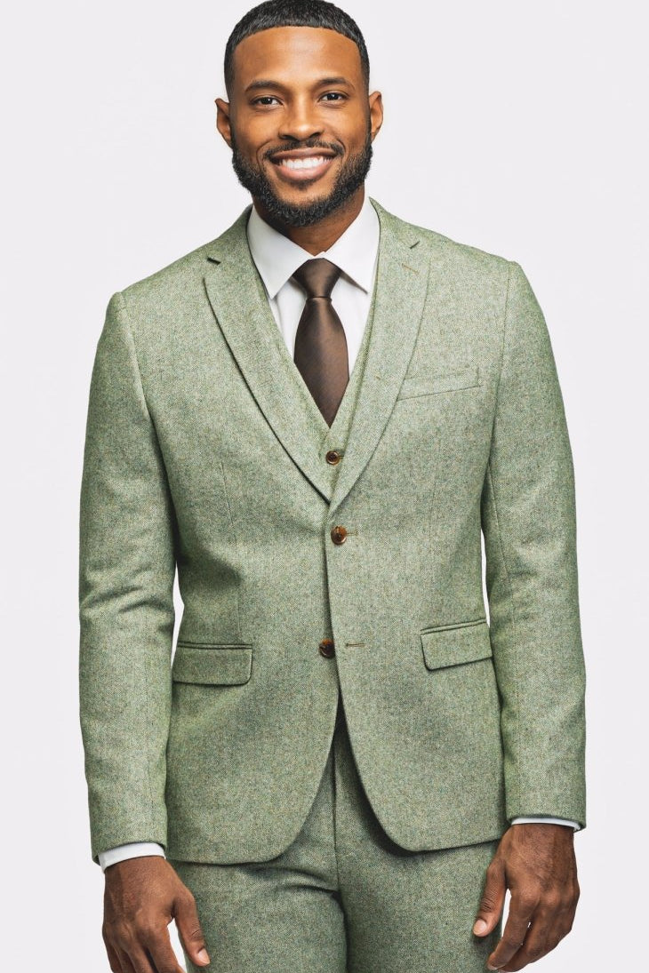 Light Green Tweed 3 Piece Suit - MenSuits