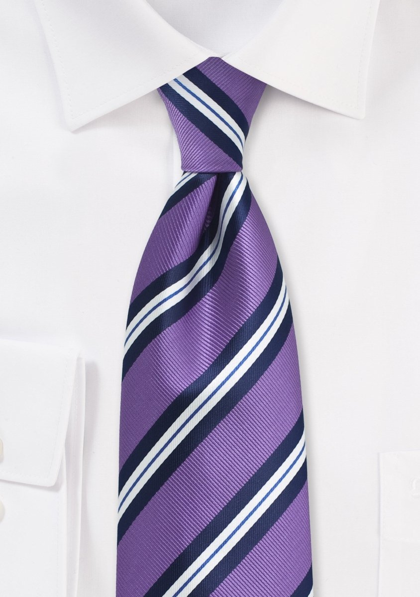 Lilac Double Narrow Striped Necktie - MenSuits