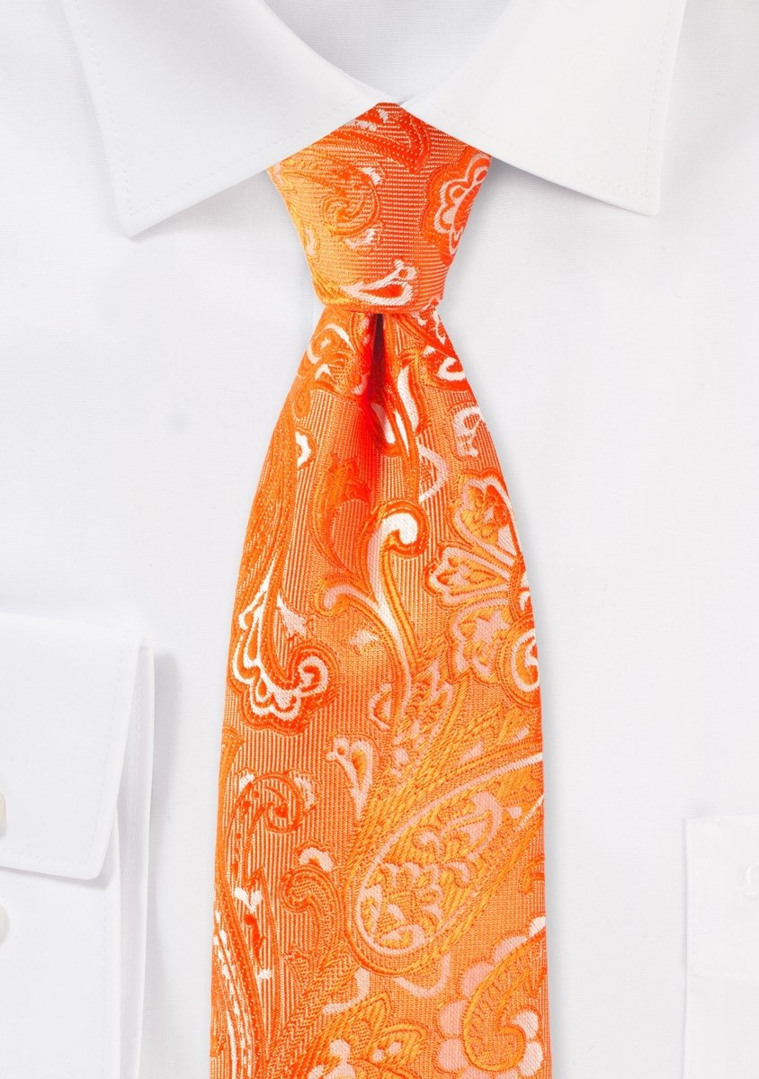Mandarin Orange Proper Paisley Necktie - MenSuits