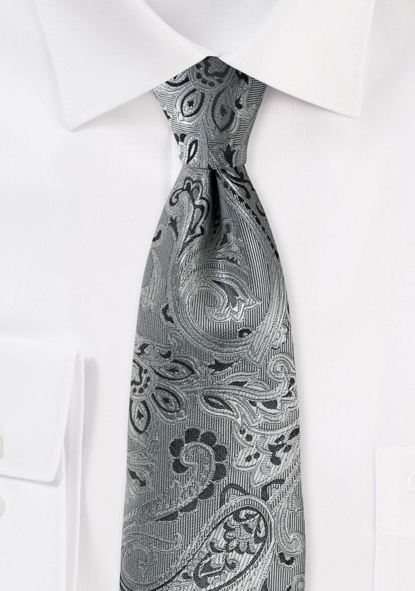 Mercury Silver Proper Paisley Necktie - MenSuits