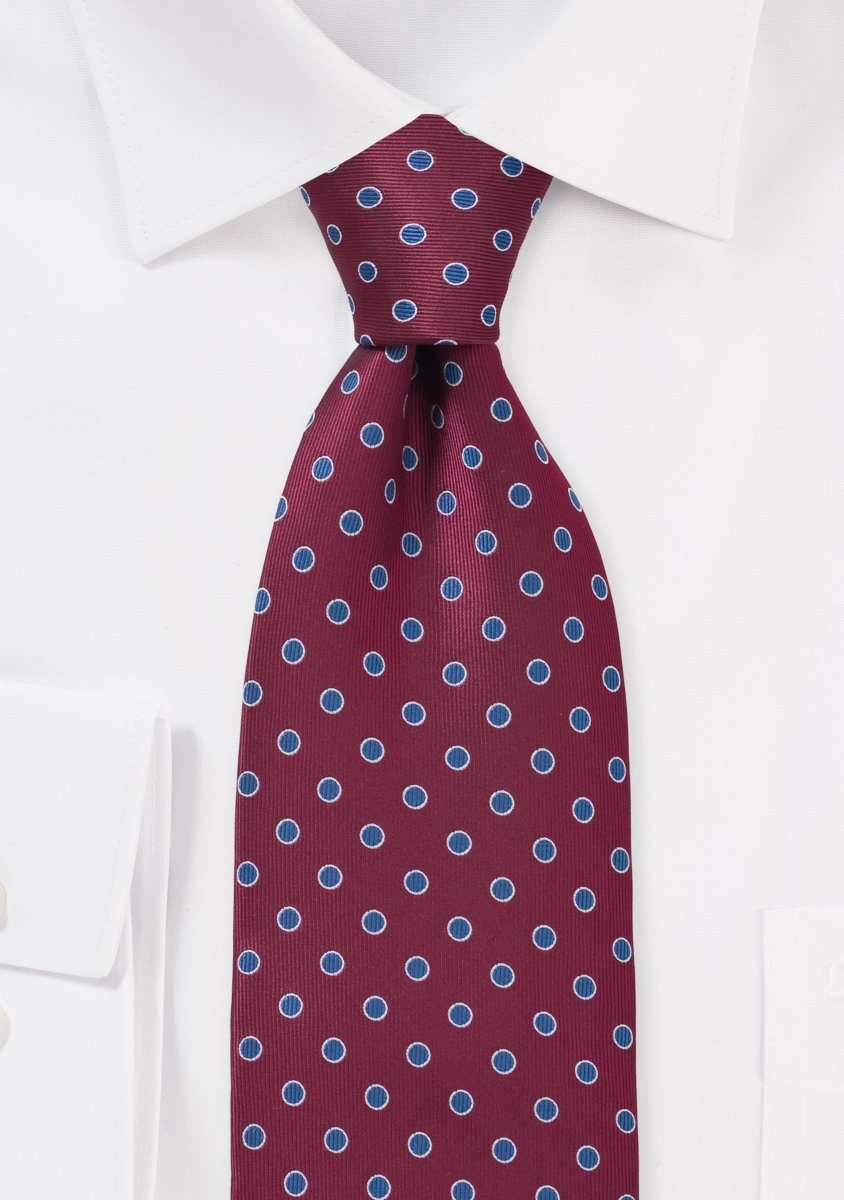 Merlot Red and Royal Blue Polka Dot Necktie - MenSuits