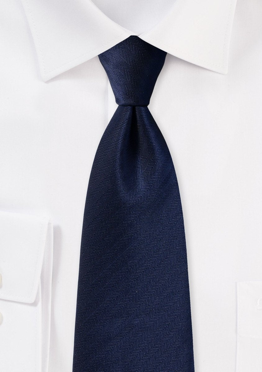 Midnight Blue Herringbone Necktie - MenSuits