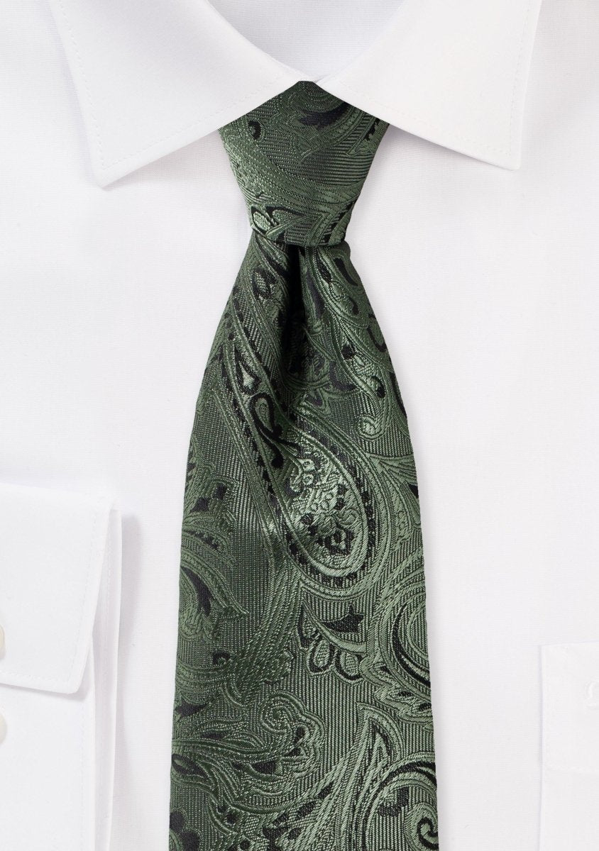 Moss Green Proper Paisley Necktie - MenSuits