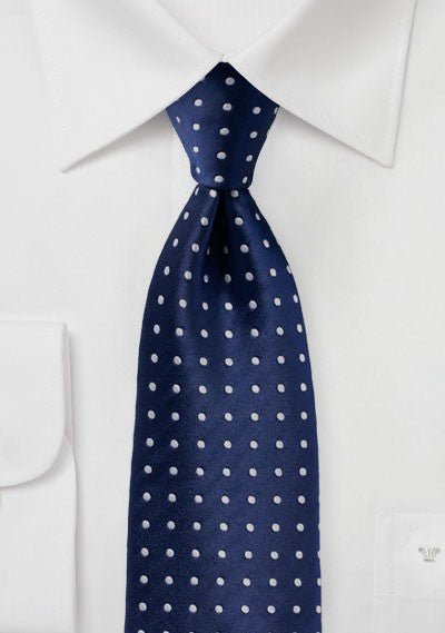 Navy and Bright White Polka Dot Necktie - MenSuits