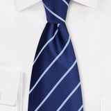 Navy and Light Blue Narrow Striped Necktie - MenSuits