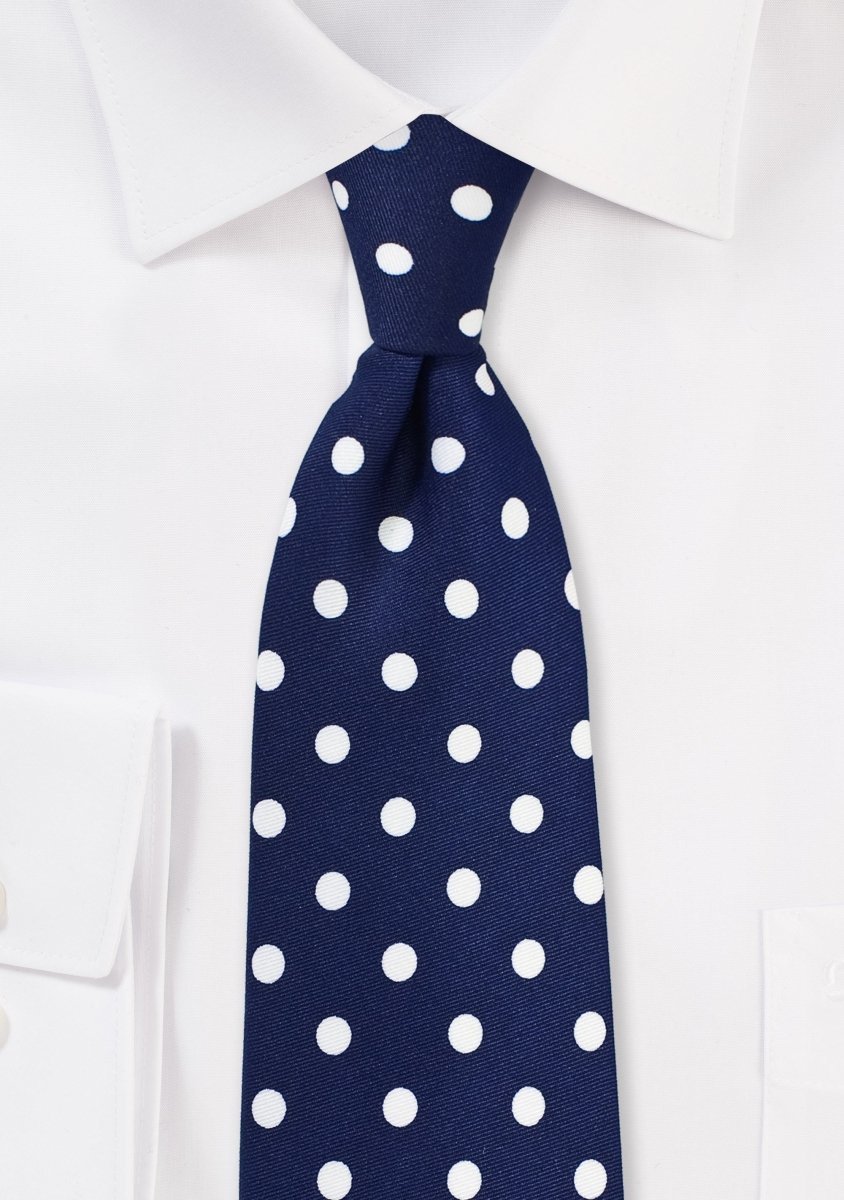 Navy and White Polka Dot Necktie - MenSuits