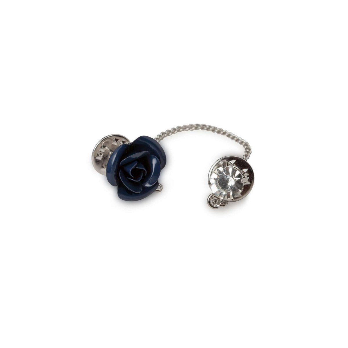 Navy Flower with Chain Lapel Pin - MenSuits