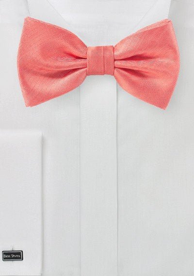 Neon Coral Herringbone Bowtie - MenSuits