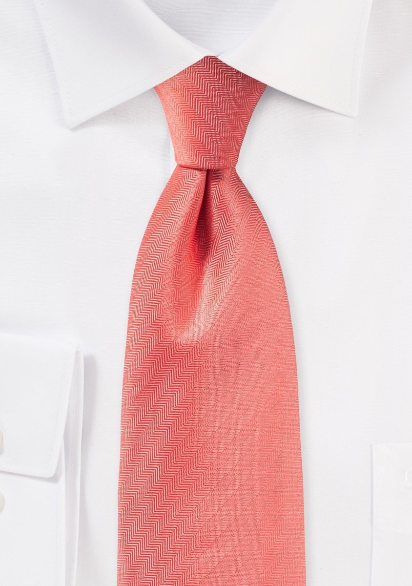Neon Coral Herringbone Necktie - MenSuits