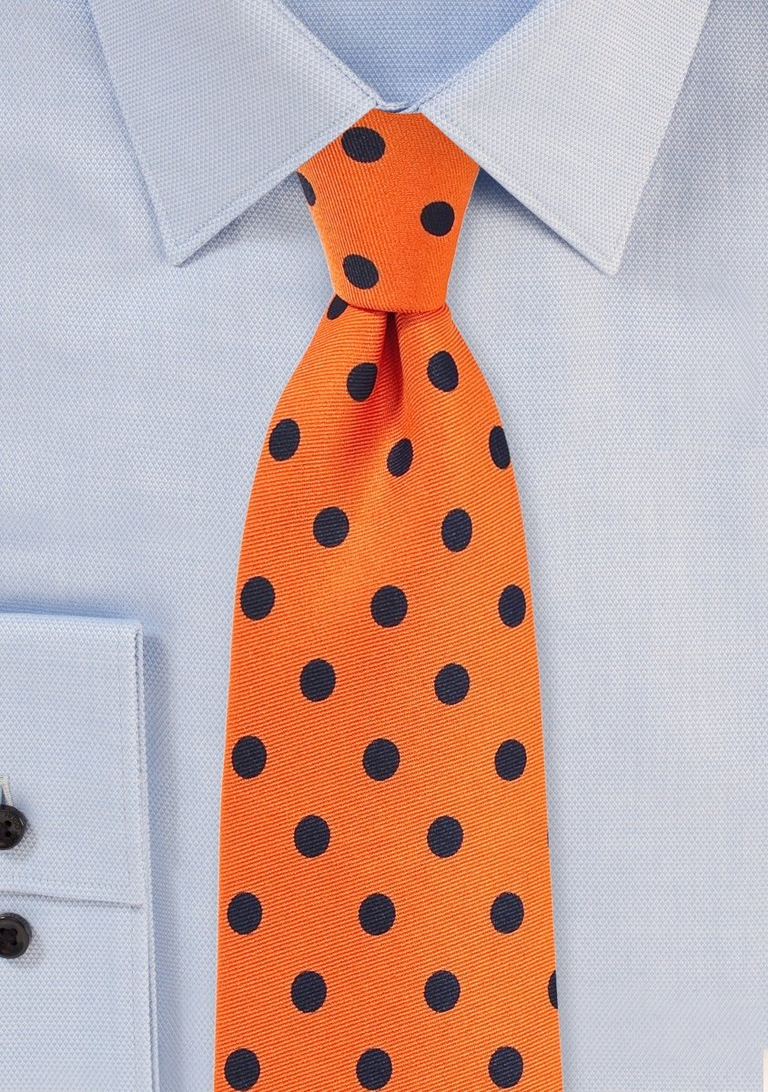 Orange and Navy Polka Dot Necktie - MenSuits