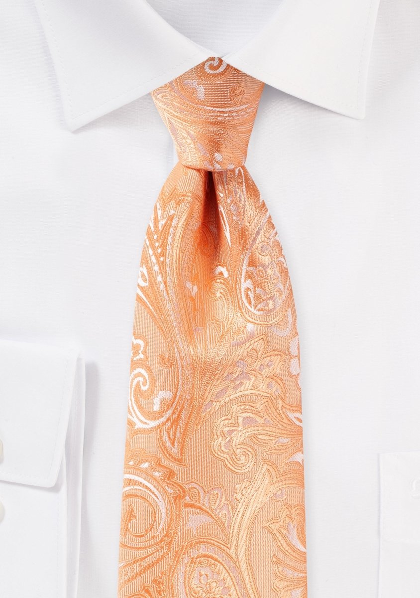 Peach Hued Summer Proper Paisley Necktie - MenSuits