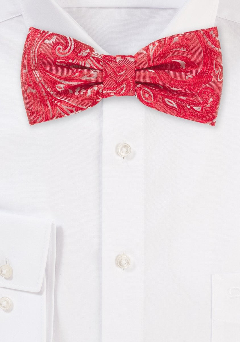 Poppy Red Proper Paisley Bowtie - MenSuits