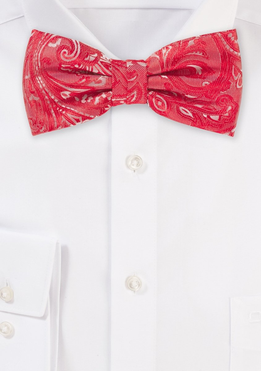 Poppy Red Proper Paisley Bowtie - MenSuits