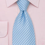 Powder Blue Narrow Striped Necktie - MenSuits
