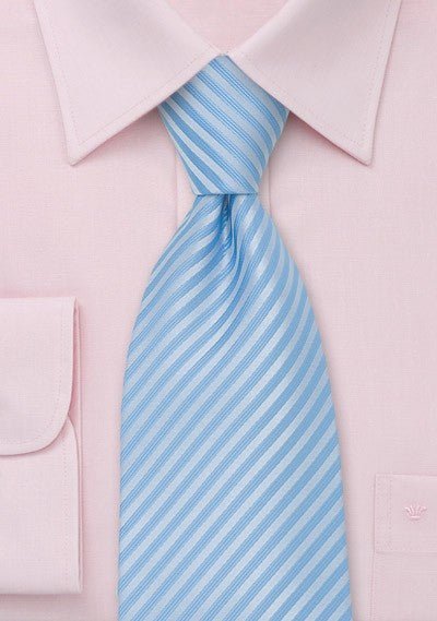 Powder Blue Narrow Striped Necktie - MenSuits