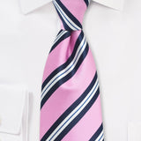 Preppy Pink, Blue, and White Repp&Regimental Striped Necktie - MenSuits