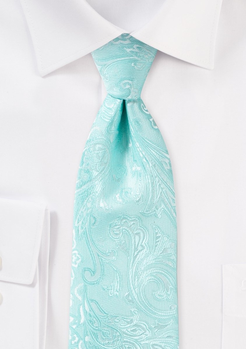 Robins Egg Blue Proper Paisley Necktie - MenSuits