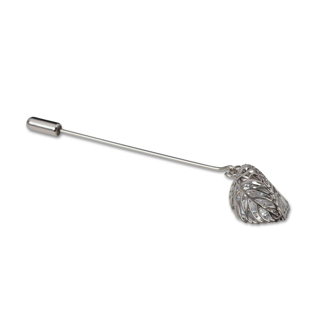 Silver Crystal Leaf Lapel Pin – MenSuits