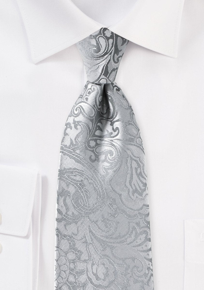 Silver Floral Paisley Necktie - MenSuits