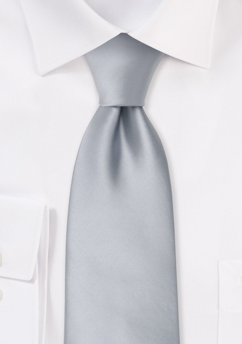 Silver Solid Necktie - MenSuits