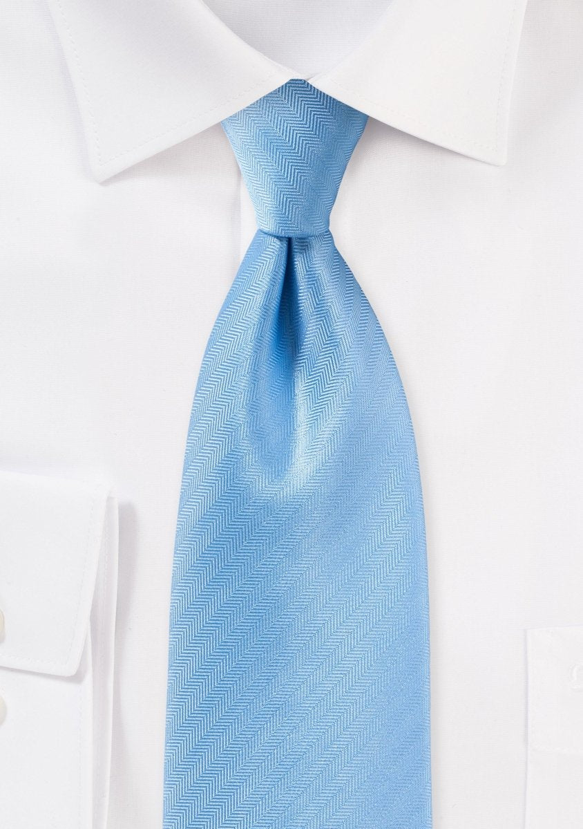 Sky Blue Herringbone Necktie - MenSuits