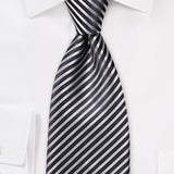 Smoke Gray and Charcoal Narrow Striped Necktie - MenSuits