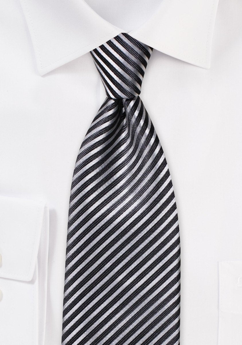Smoke Gray and Charcoal Narrow Striped Necktie - MenSuits