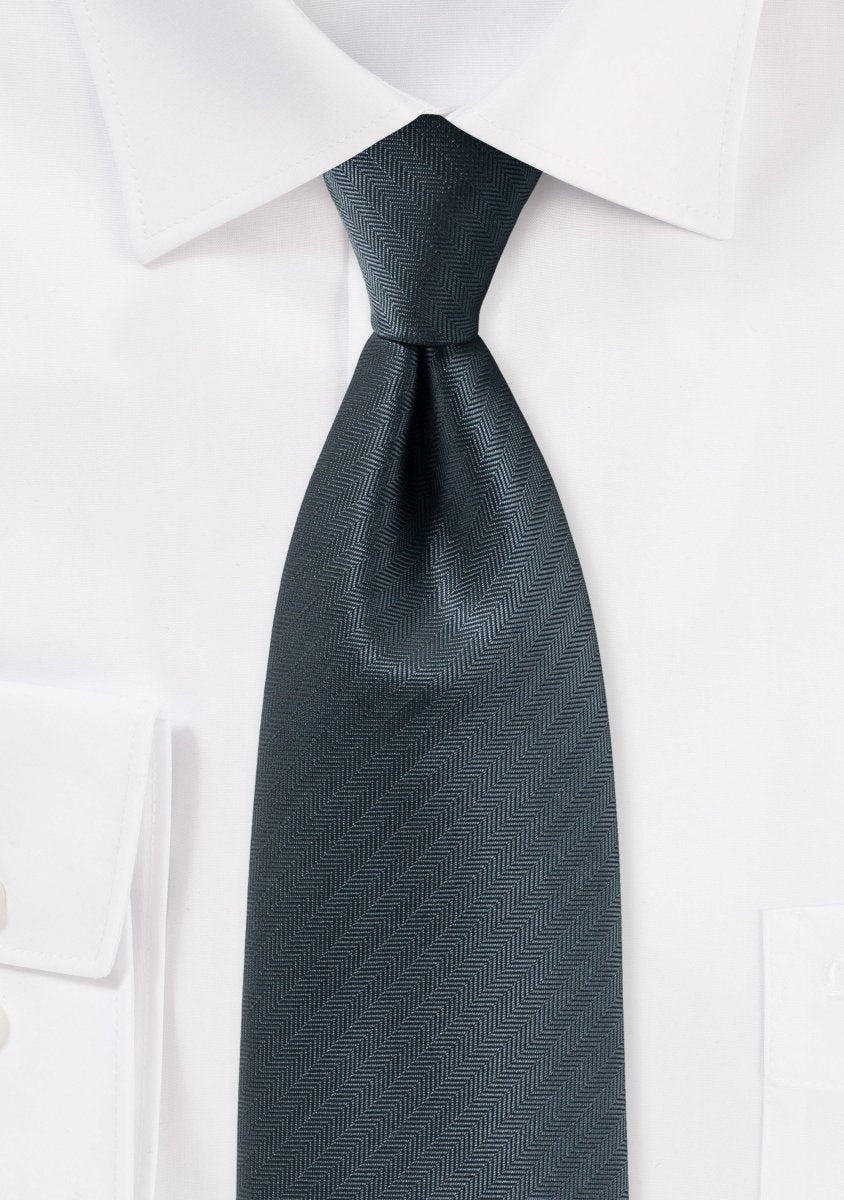 Smoke Gray Herringbone Necktie - MenSuits