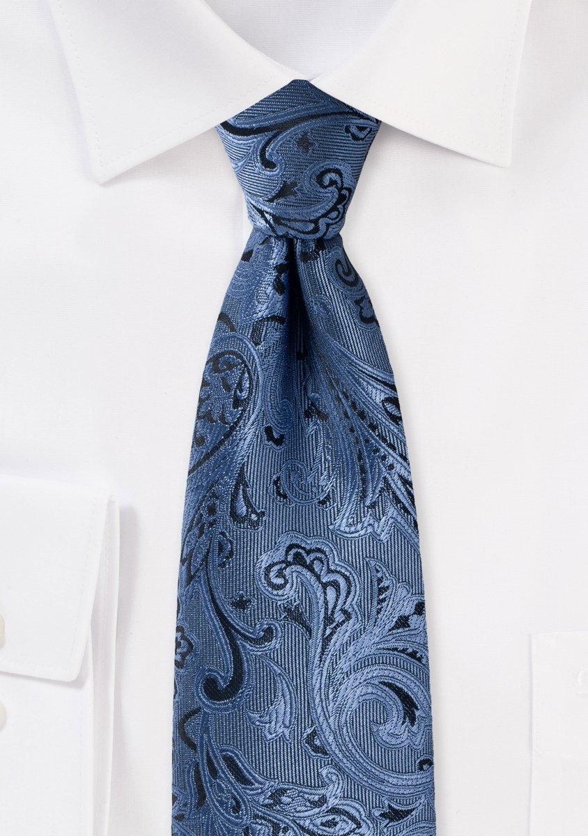 Steel Blue Proper Paisley Necktie - MenSuits