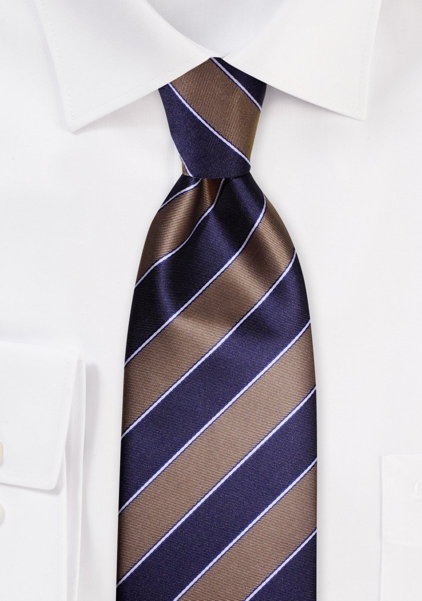 Tan and Navy Repp&Regimental Striped Necktie - MenSuits