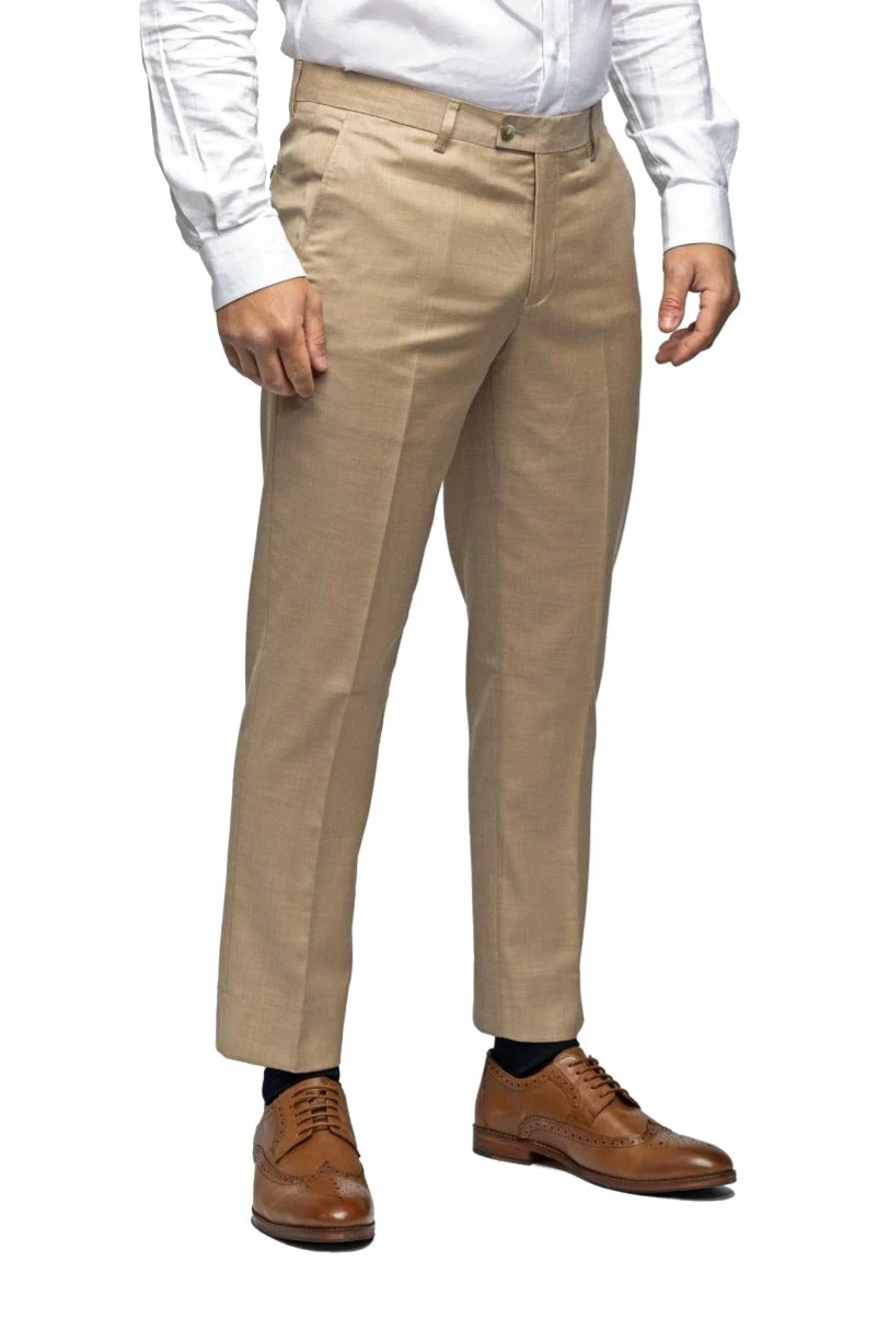 Tan Sharkskin Flat-Front Pants - MenSuits