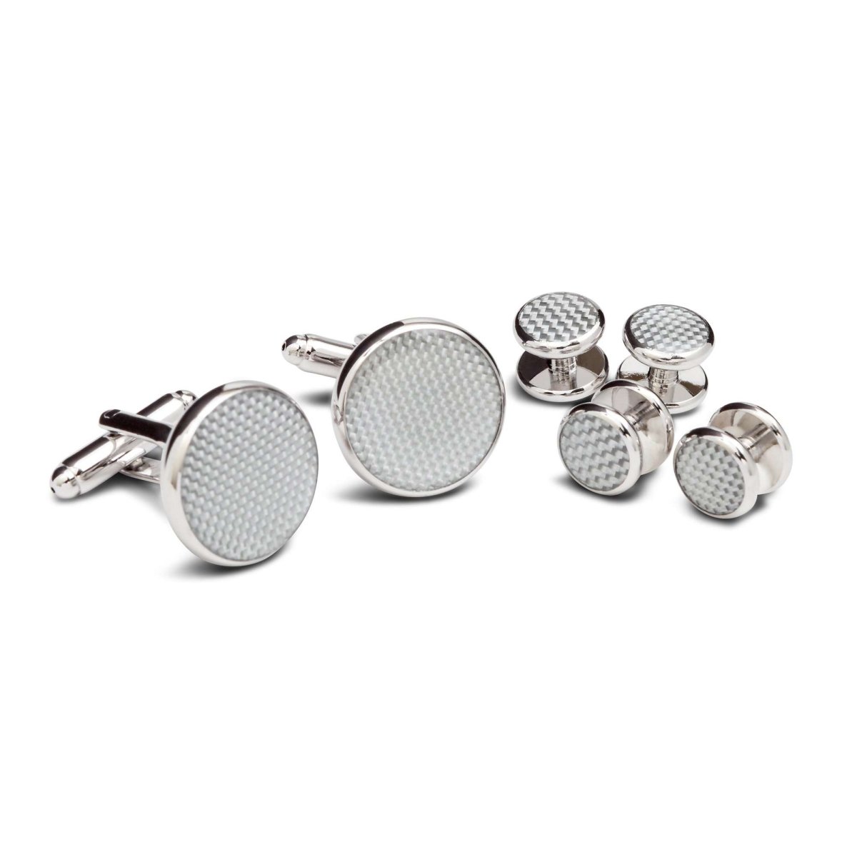 Textured Silver Metal Cufflinks and Studs - MenSuits