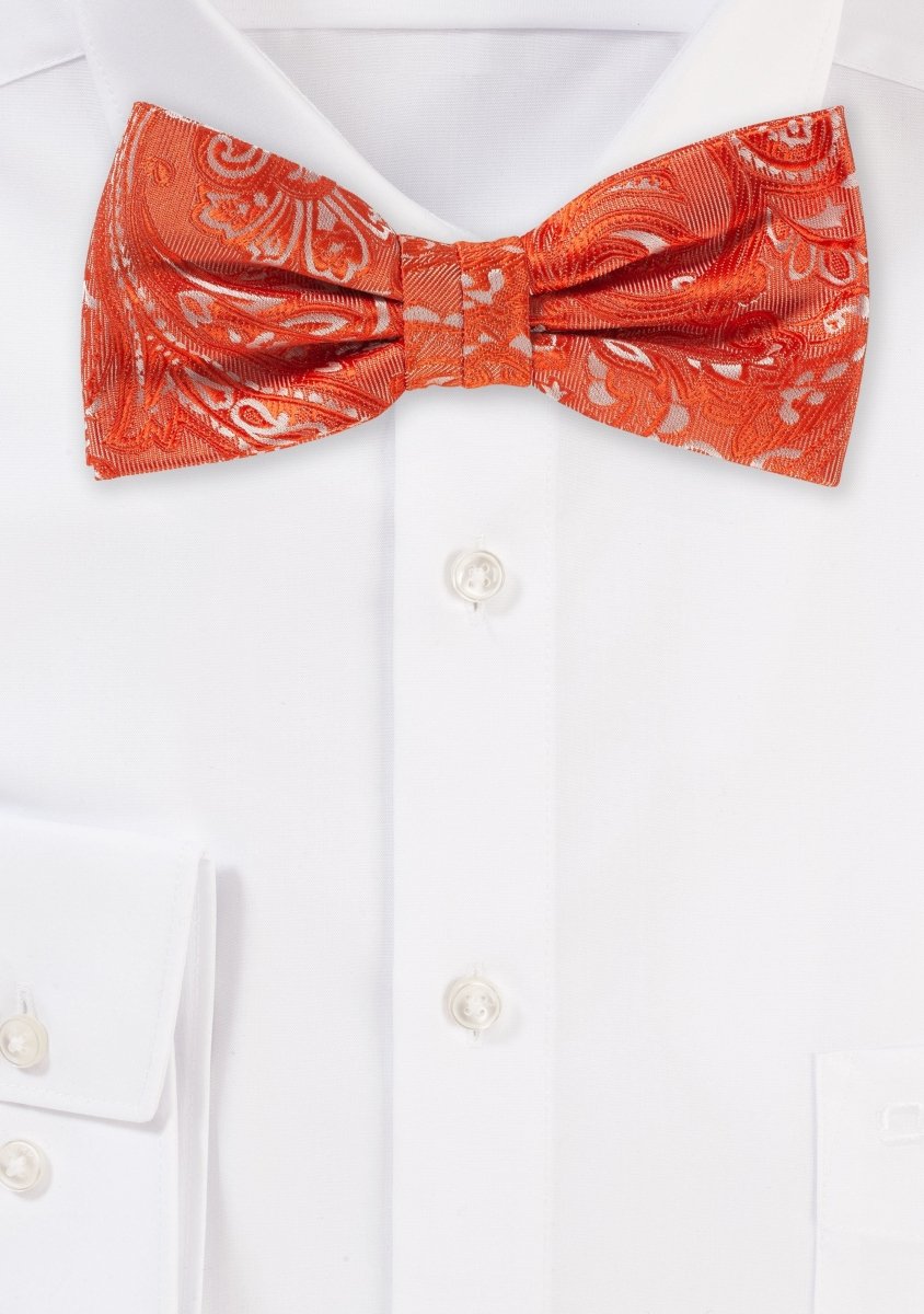 Tiger Lily Orange Proper Paisley Bowtie - MenSuits