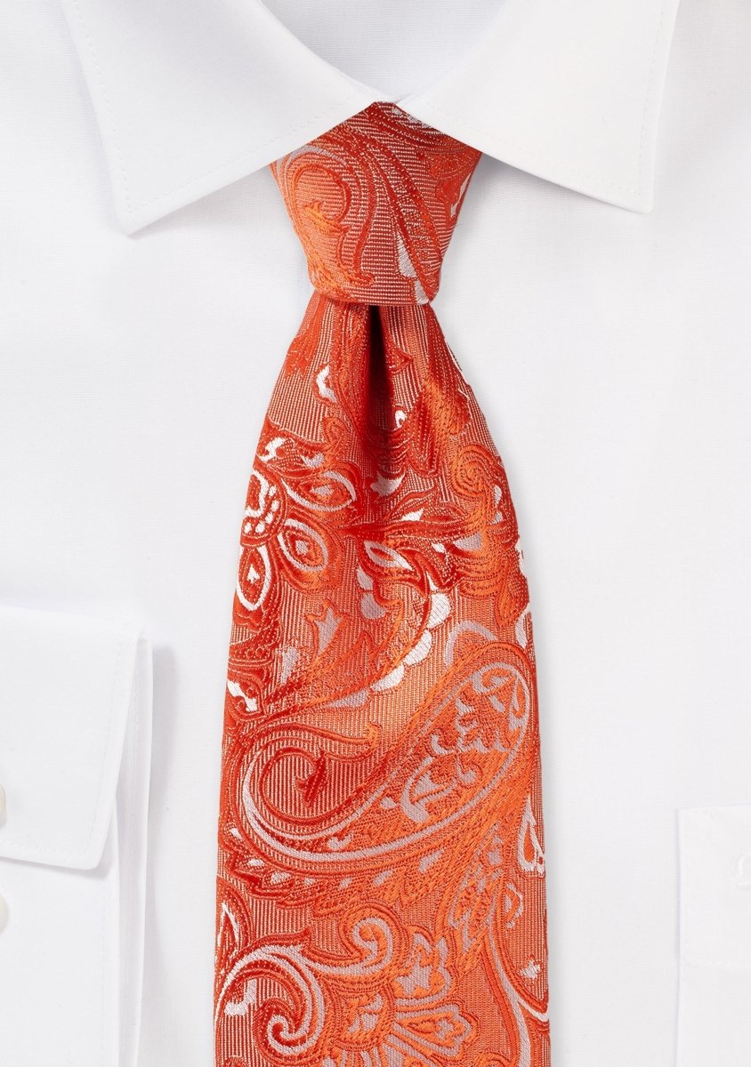 Tiger Lily Orange Proper Paisley Necktie - MenSuits