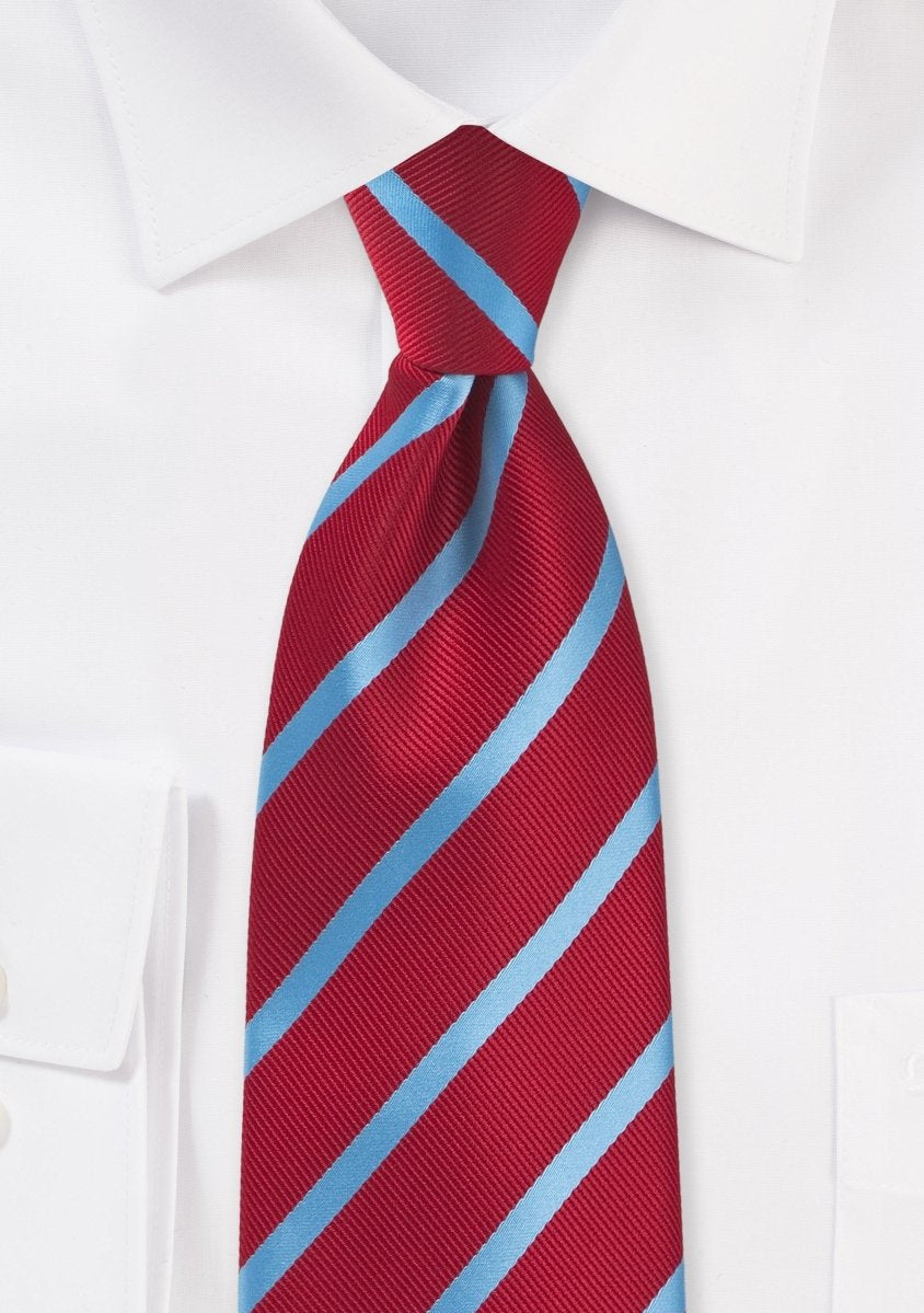 Tomato Red and Cornflower Blue Repp&Regimental Striped Necktie - MenSuits