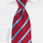 Tomato Red and Cornflower Blue Repp&Regimental Striped Necktie - MenSuits