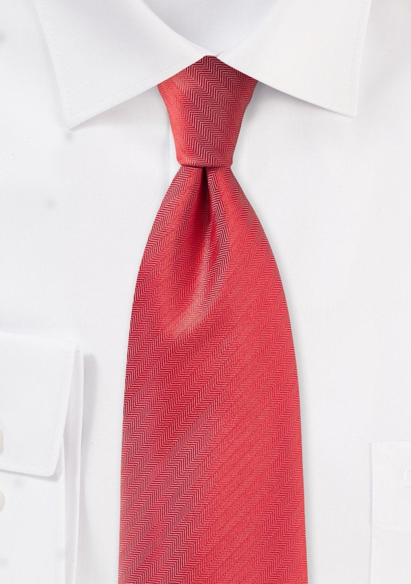 Valentine Red Herringbone Necktie - MenSuits