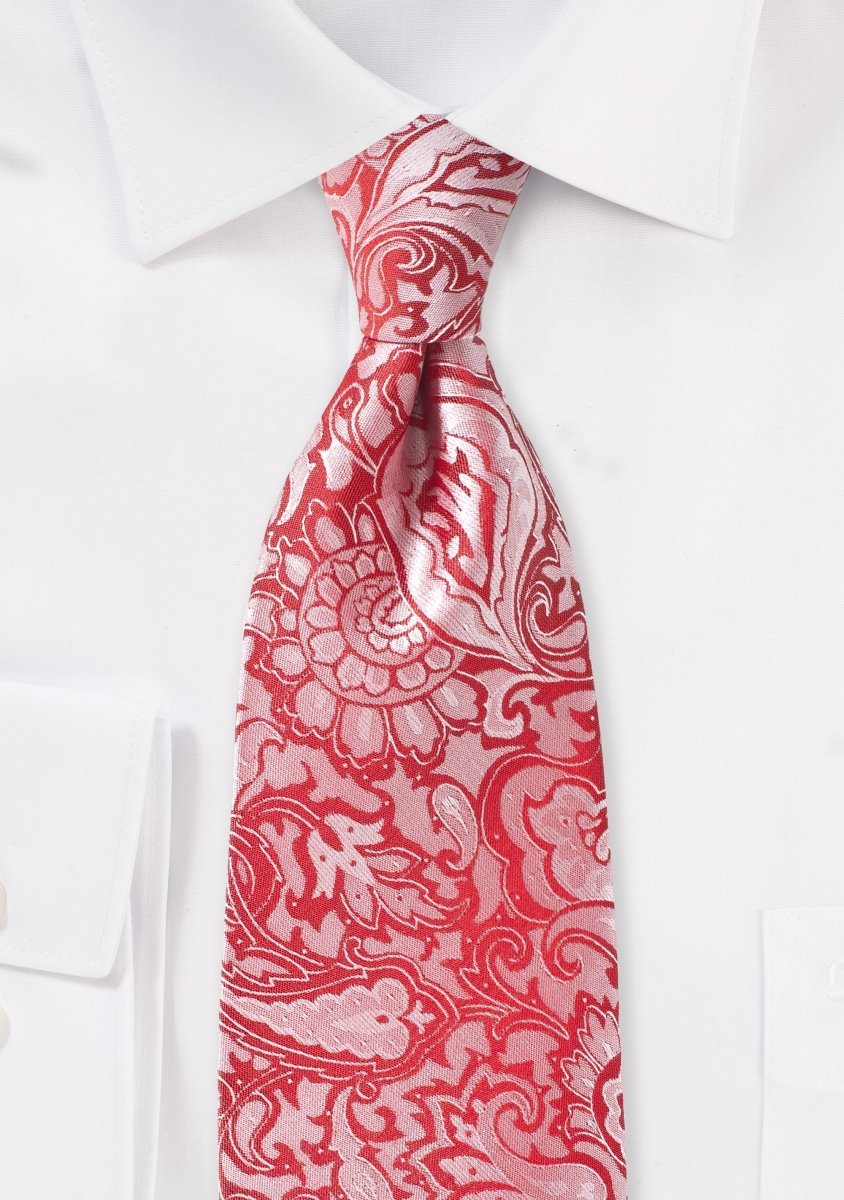 Vivid Poppy Floral Paisley Necktie - MenSuits