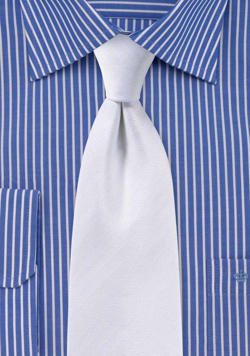 White Herringbone Necktie - MenSuits