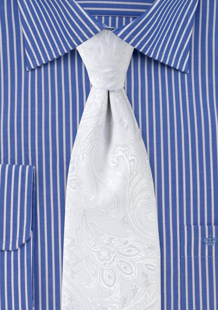 White Proper Paisley Necktie - MenSuits